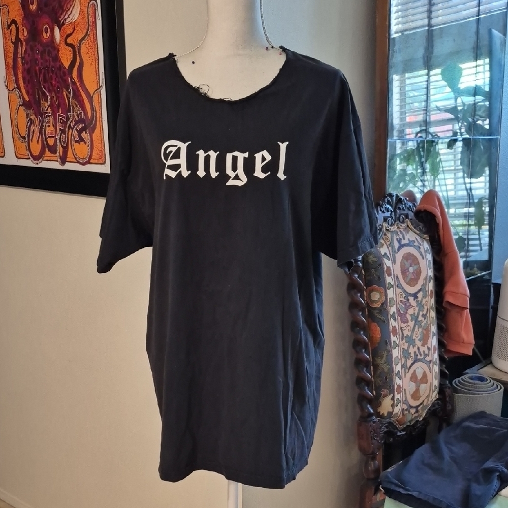 Brandy Melville Cut Out Neck Angel Shirt W Wings Short Sleeve